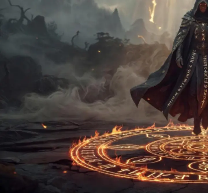 Koncepcyjna ilustracja Przywoływacza Smoków otoczonego magicznymi smokami